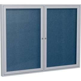 Ghent Enclosed Bulletin Board, Outdoor, 2 Door, 60"W x 36"H, Navy Vinyl/Silver Frame