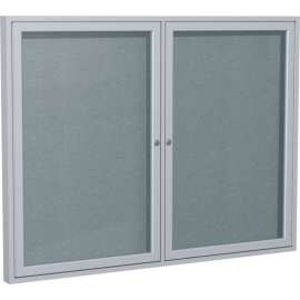 Ghent Enclosed Bulletin Board, Outdoor, 2 Door, 60"W x 36"H, Stone Vinyl/Silver Frame