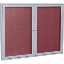 Ghent Enclosed Bulletin Board, Outdoor, 2 Door, 60"W x 48"H, Berry Vinyl/Silver Frame