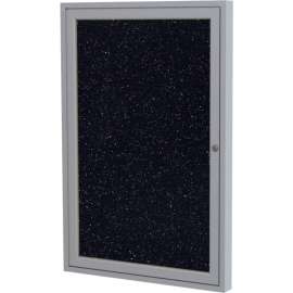 Ghent Enclosed Bulletin Board, 1 Door, 36"W x 36"H, Confetti Recycled Rubber/Silver Frame