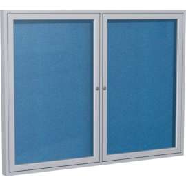 Ghent Enclosed Bulletin Board, Outdoor, 2 Door, 36"W x 48"H, Ocean Vinyl/Silver Frame