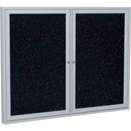 Ghent Enclosed Bulletin Board, 2 Door, 48"W x 36"H, Confetti Recycled Rubber/Silver Frame