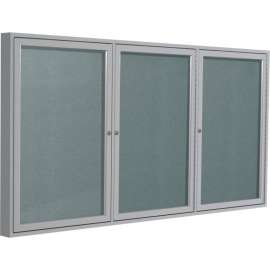 Ghent Enclosed Bulletin Board, Outdoor, 3 Door, 96"W x 48"H, Stone Vinyl/Silver Frame