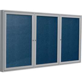 Ghent Enclosed Bulletin Board, Outdoor, 3 Door, 96"W x 48"H, Navy Vinyl/Silver Frame