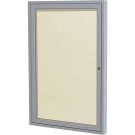 Ghent Enclosed Bulletin Board, Outdoor, 1 Door, 36"W x 36"H, Ivory Vinyl/Silver Frame