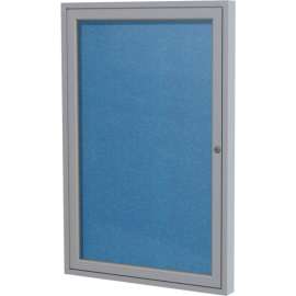 Ghent Enclosed Bulletin Board, Outdoor, 1 Door, 36"W x 36"H, Ocean Vinyl/Silver Frame