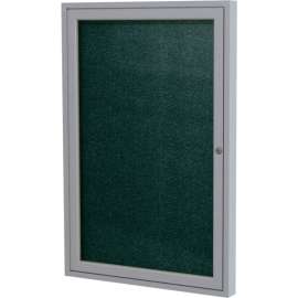 Ghent Enclosed Bulletin Board, Outdoor, 1 Door, 36"W x 36"H, Black Vinyl/Silver Frame