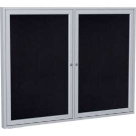 Ghent Enclosed Bulletin Board, 2 Door, 48"W x 36"H, Black Recycled Rubber/Silver Frame