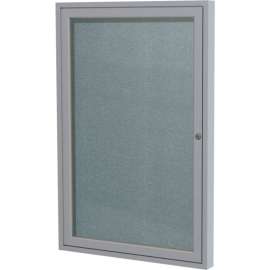 Ghent Enclosed Bulletin Board, Outdoor, 1 Door, 18"W x 24"H, Stone Vinyl/Silver Frame
