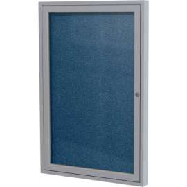 Ghent Enclosed Bulletin Board, 1 Door, Outdoor, 36"W x 36"H, Navy Vinyl/Silver Frame