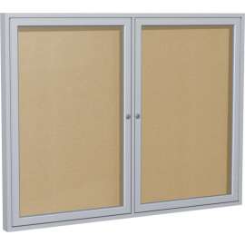 Ghent Enclosed Bulletin Board, Outdoor, 2 Door, 60"W x 36"H, Caramel Vinyl/Silver Frame