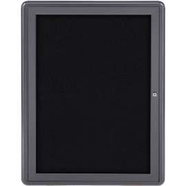 Ghent Ovation Enclosed Bulletin Board, 1 Door, 24"W x 34"H, Black Fabric/Gray Frame