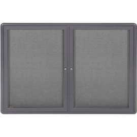 Ghent Ovation Enclosed Bulletin Board, 2 Door, 47"W x 34"H, Gray Fabric/Gray Frame