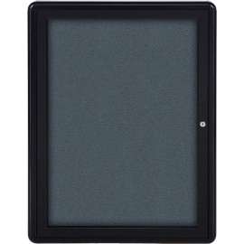 Ghent Ovation Enclosed Bulletin Board, 1 Door, 24"W x 34"H, Gray Fabric/Black Frame
