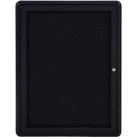 Ghent Ovation Enclosed Bulletin Board, 1 Door, 24"W x 34"H, Black Fabric/Black Frame