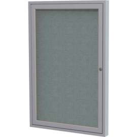 Ghent Enclosed Bulletin Board, 1 Door, 18"W x 24"H, Gray Fabric/Silver Frame