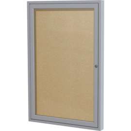 Ghent Enclosed Bulletin Board, 1 Door, 18"W x 24"H, Caramel Vinyl/Silver Frame