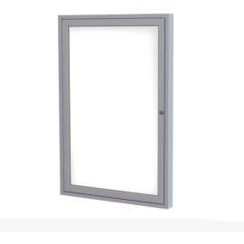 Ghent Enclosed Whiteboard, 1 Door, 24"W x 36"H, White Porcelain w/Silver Frame