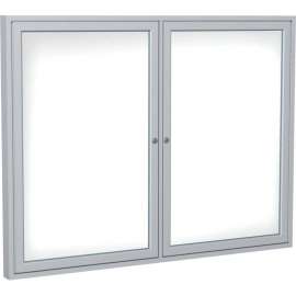 Ghent Enclosed Whiteboard, 2 Door, 48"W x 36"H, White Porcelain w/Silver Frame