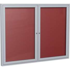 Ghent Enclosed Letter Board - 2 Door - Burgundy Letterboard w/Silver Frame - 48" x 60"