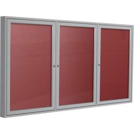 Ghent Enclosed Letter Board - 3 Door - Burgundy Flannel w/Silver Frame - 36" x 72"