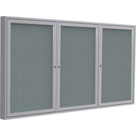 Ghent Enclosed Bulletin Board, 3 Door, 72"W x 36"H, Gray Fabric/Silver Frame