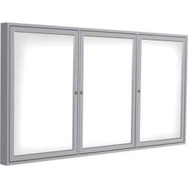 Ghent Enclosed Whiteboard, 3 Door, 96"W x 48"H, White Porcelain w/Silver Frame