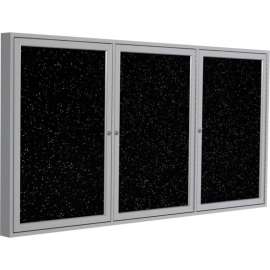 Ghent Enclosed Bulletin Board, 3 Door, 96"W x 48"H, Tan Speckled Recycled Rubber/Silver Frame