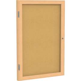 Ghent Enclosed Bulletin Board, 1 Door, 24"W x 36"H, Natural Cork/Oak Frame