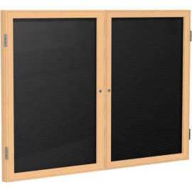 Ghent Enclosed Letter Board - 2 Door - Black Letterboard w/Oak Frame - 36" x 48"