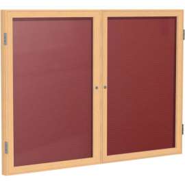 Ghent Enclosed Letter Board - 2 Door - Burgundy Letterboard w/Oak Frame - 48" x 60"
