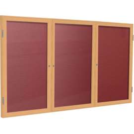 Ghent Enclosed Letter Board - 3 Door - Burgundy Letterboard w/Oak Frame - 36" x 72"