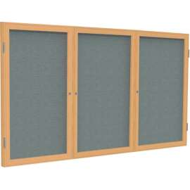 Ghent Enclosed Bulletin Board, 3 Door, 72"W x 36"H, Gray Fabric/Oak Frame