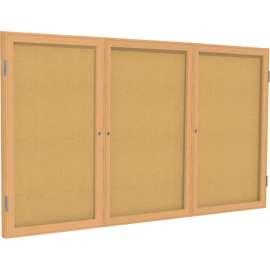 Ghent Enclosed Bulletin Board, 3 Door, 72"W x 36"H, Natural Cork/Oak Frame