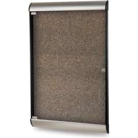 Ghent Silhouette Enclosed Bulletin Board, 1 Door, 28"W x 42"H, Chocolate Cork/Satin Frame