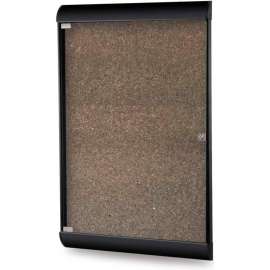 Ghent Silhouette Enclosed Bulletin Board, 1 Door, 28"W x 42"H, Chocolate Cork/Black Frame
