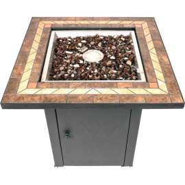 Pleasant Hearth Atlantis Gas Fire Pit Table With Lid 30000 BTU - Matte Black / Tile Top
