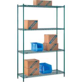 Nexel Poly-Green, 4 Tier, Wire Shelving Starter Unit, 54"W x 14"D x 86"H