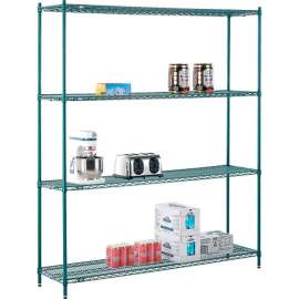Nexel Poly-Green, 4 Tier, Wire Shelving Starter Unit, 72"W x 14"D x 86"H