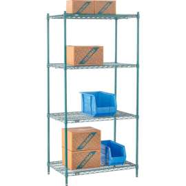 Nexel Poly-Green, 4 Tier, Wire Shelving Starter Unit, 36"W x 21"D x 74"H