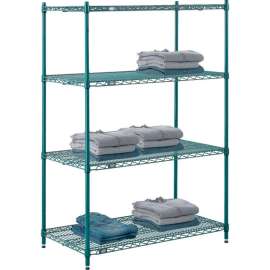 Nexel Poly-Green, 4 Tier, Wire Shelving Starter Unit, 42"W x 21"D x 63"H