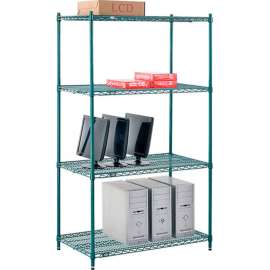 Nexel Poly-Green, 4 Tier, Wire Shelving Starter Unit, 42"W x 21"D x 74"H