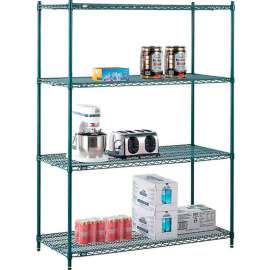 Nexel Poly-Green, 4 Tier, Wire Shelving Starter Unit, 54"W x 21"D x 74"H