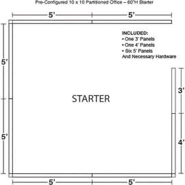 Interion Pre-Configured Office Cubicle - 10'W x 10'D x 60"H - Starter Kit - Gray