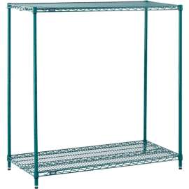 Nexel Poly-Green, 2 Tier, Wire Shelving Starter Unit, 48"W x 12"D x 34"H