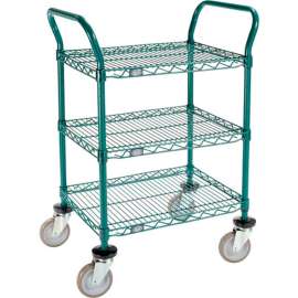 Nexel Utility Cart, 3 Shelf, Poly-Green , 24"L x 18"W x 39"H, Polyurethane Swivel Casters