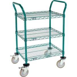 Nexel Utility Cart, 3 Shelf, Poly-Green , 24"L x 18"W x 39"H, Polyurethane Brake Casters