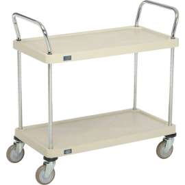 Nexel Plastic Utility Cart w/2 Shelves & Poly Casters, 600 lb. Cap, 36"L x 18"W x 39"H, Tan