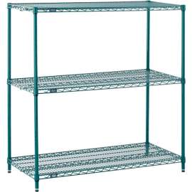 Nexel Poly-Green, 3 Tier, Wire Shelving Starter Unit, 24"W x 21"D x 34"H