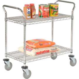 Nexel Chrome Utility Cart w/2 Shelves & Poly Brake Casters, 1200 lb. Cap, 30"L x 21"W x 39"H